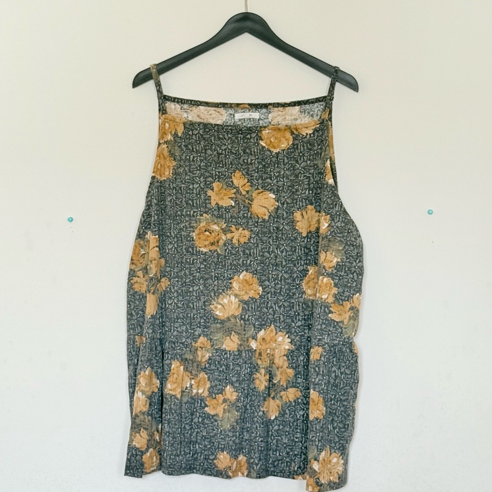 Floral Sleeveless Top - Grey and Gold
